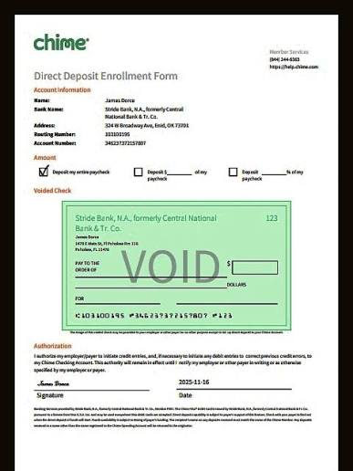 Sample Direct Deposit Enrollment Form